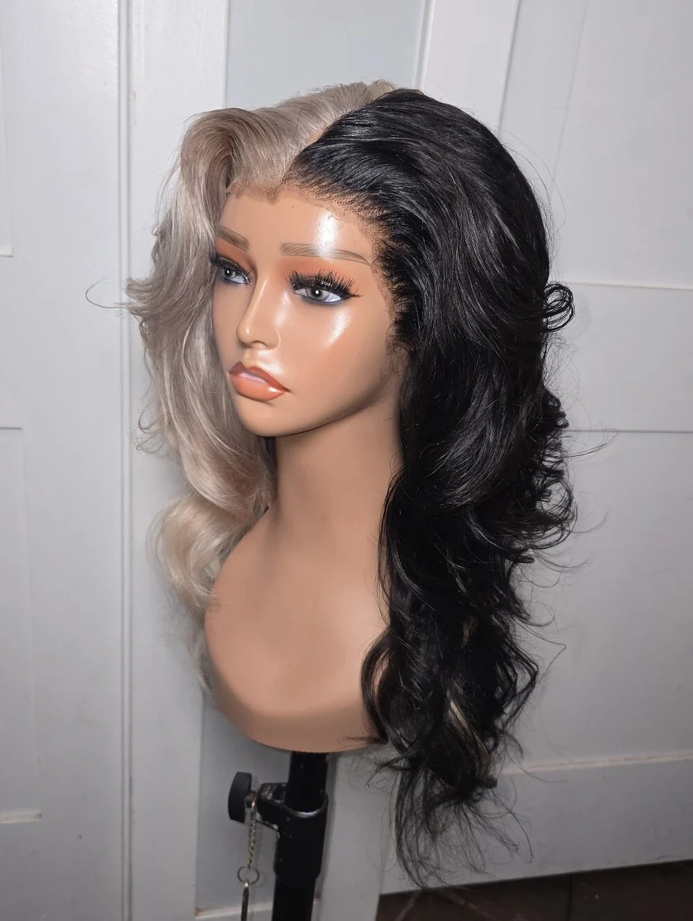 100% Human Hair 13x4 Cruella DeVille/Black & White Split Wig